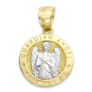 Solid 14k Gold Guardian Angel Pendant - Gold Angel Pendant for Protection